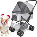 Wedyvko Medium Dog Stroller 50lb - Pets Stroller for Medium Dogs with Storage Basket & Pouch, Security Leashes, Gray