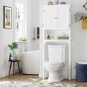 UTEX Over The Toilet Storage Cabinet, Over Toilet Bathroom Organizer with Adjustable Shelves and Double Doors, White, 8"d X 27"w X 66"h