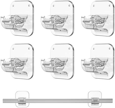 JHCJHC No Drilling Curtain Rod Brackets,Self Adhesive Curtain Rod Holders 3 Way Install Methods Curtain Rod Holders for Dorm Apartment Kitchen Bedroom Home(6pcs-Transparent)