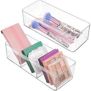 Acrylic Organizer, 2PK Cube Sections Makeup Organizer for Drawer, Makeup Organizer for Vanity, Countertop, Bathroom, Kitchen and Cabinet Storage(1+3 Compartment)
