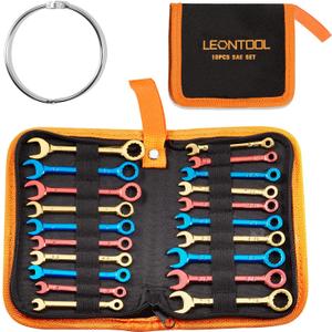 Small Combination Wrench Sets Metric and Standard 20 PCS 4-11mm & 5/32" to 7/16" Color Plated Open and Box End Mini Wrenches with Key Ring Ignition Wrench Set with Zipper Bag