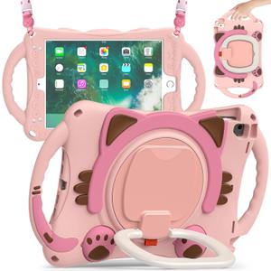 BATYUE iPad 9.7 inch Case for iPad 6th Gen 2018/ iPad 5th Gen 2017, iPad Air 2/ iPad Pro 9.7'', Protective Cover with Pencil Holder & Kickstand & Shoulder Strap, Cute Cat Case for Kids (Pink)