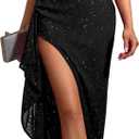 Parthea Women's Elegant One Shoulder Long Formal Sparkly Dresses Sequin High Split Evening Wedding Guest Party Maxi Dress XS