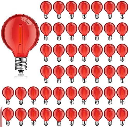 LEIFIDE 25 Pcs G40 Light Bulbs G40 LED Replacement Light Bulb 1W G40 Globe Bulb Plastic Bulb E12 Base Christmas Round Replacement Bulb for Outdoor Indoor Patio String Lights Xmas (Red)