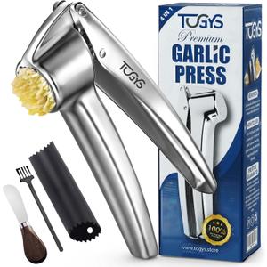 Heavy Duty Stainless Steel Garlic Press - Professional Grade Garlic Mincer & Crusher with Ergonomic Soft Grip Handle, Dishwasher Safe, Rust-Proof - Easy to Clean Kitchen Gadget for Cooking