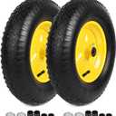 AR-PRO (2-PACK) 4.80/4.00-8" Tire and Wheel, 16" Pneumatic Tire Wheels with 3/4" Bearings and 3" Centered Hub for Wheelbarrow, Hand Truck, Garden Carts, Yard Wagon Dump Cart (Extra 5/8" Bearings) (Yellow (2 Pack))