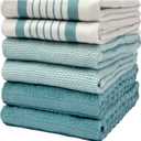 Premium Kitchen Towels (20x 28, 6 Pack) | Large Cotton Dish Towels | Flat & Terry Highly Absorbent Kitchen Linen Set with Hanging Loop | Aqua
