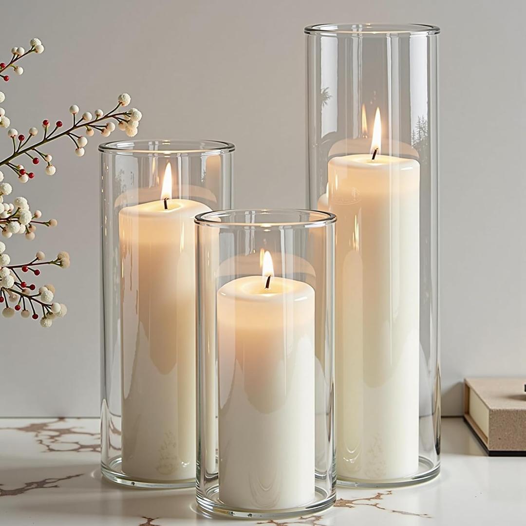 36-Pack White Pillar Candles with Glass Cylinder Vases - Elegant Tall Candle Holders for Weddings, Events, and Home Dcor Centerpieces (36)