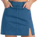 THE GYM PEOPLE Women's Stretchy Jean Skorts Slim Fit Side Split Casual Denim Skirts with Pockets (Blue), S