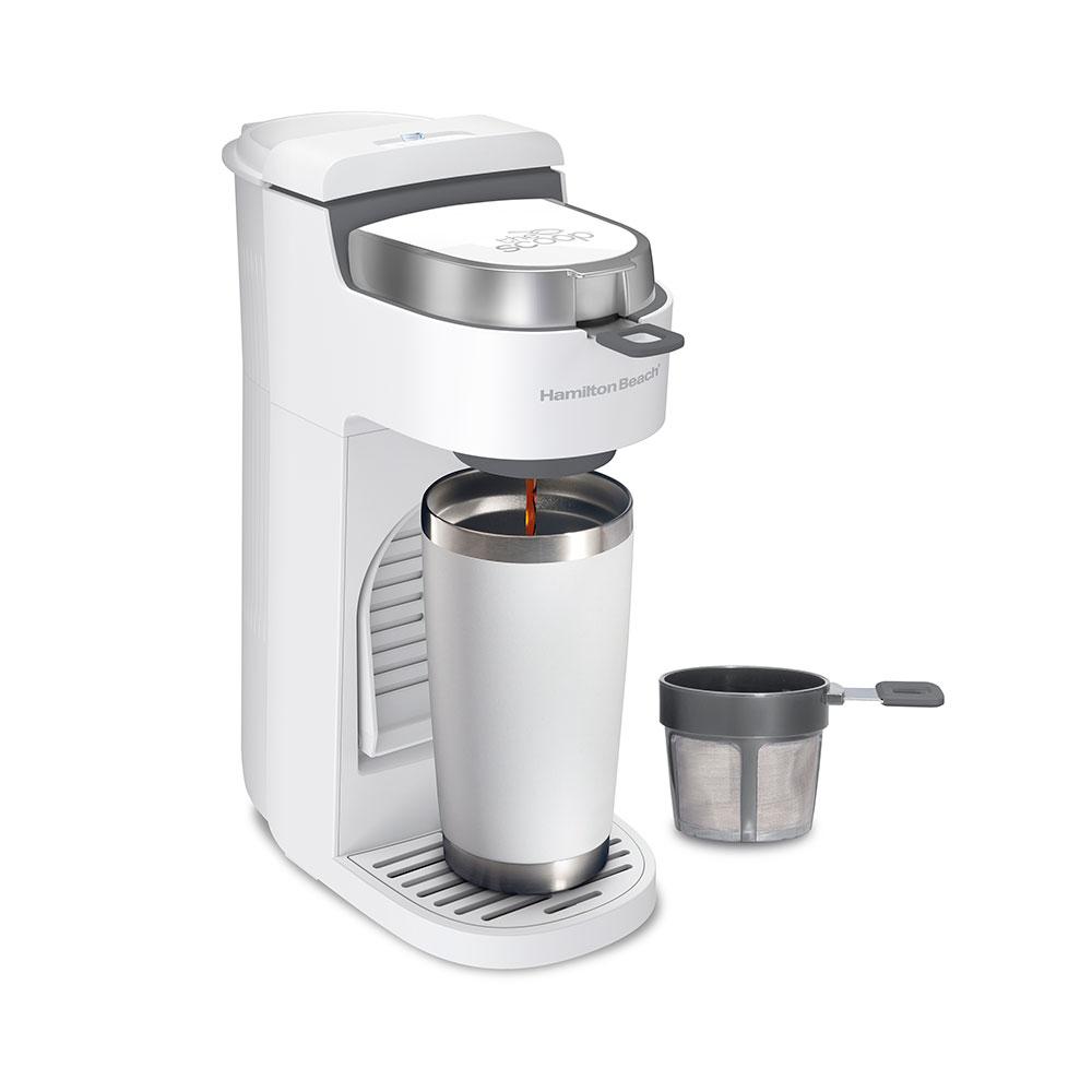 Hamilton Beach 47621 The Scoop Single Serve Coffee Maker & Fast Grounds Brewer for 814oz. Cups, Brews in Minutes, Next Gen, White