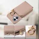 Wallet Case for iPhone 17 6.3 inch with Shoulder Strap Ring Buckle, PU Leather Zipper Flip Organ Purse, Credit Card Holder Stand Cell Phone Cover for i Phone17 i17 17Case Women Men Khaki