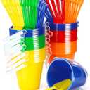 Woanger Set of 36 Beach Pails, Buckets and Shovels - 5 Inch Sand Play Set - Colorful Plastic Beach Buckets - Sand Castle Kit for Boys and Girls Birthday Party Favor