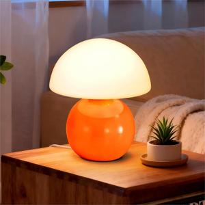 ULAROOM Small Mushroom Lamp,USBPlug in Bedside Table Lamps with 3Temperature LED Bulb Dimmable,Unique Cute Aesthetic Home Decor for Living Room,Bedroom, Modern Ceramic Base Glass Lamp(Orange)