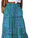 EARKOHA Womens Casual High Waist Tie Paisley Print Long Maxi Skirt with Pockets (Large, Green)