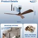 Depuley Ceiling Fan Without Light: 52 Inch 3 Blade Outdoor Fans for Patios - Walnut Ceiling Fan No Light Indoor Remote Control Ultra Quiet DC Motor Reversible 6 Speed Timer