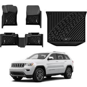 3W Floor Mats & Cargo Liner Fit for Jeep Grand Cherokee 2016-2021/ Grand Cherokee WK 2022 2023 (Non L), TPE All Weather Custom Fit 1st and 2nd Rows Car Mats and Trunk Liner, Black