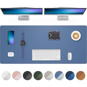 Leather Desk Pad Protector- 48" x 17" Office Desk Mat, Non-Slip PU Leather Mouse Pad, Waterproof Desk Blotter Mat, Desk Cover for Office and Home (Grey Blue)