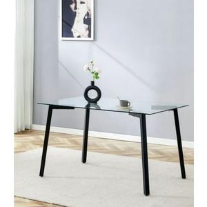 8mm Thick Tempered Glass Dining Table for Four, Contemporary Rectangular Glass Transparent Desk with Four Metal Legs Covers Wooden Skin For Home/Office/Kitchen, Black - Walmart Business Supplies