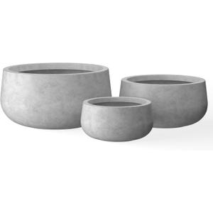 Kante 19.6",15.7",11.8" Dia Round Concrete Planters Set of 3, Outdoor Indoor Garden Plant Pots with Drainage Hole and Rubber Plug, Modern Curvaceous Design, Natural Concrete