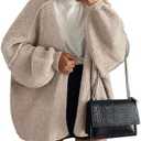 PRETTYGARDEN Womens Oversized Cardigan Sweaters 2025 Fall Long Lantern Sleeve Knit Open Front Lightweight Sweater, Grey-Beige S