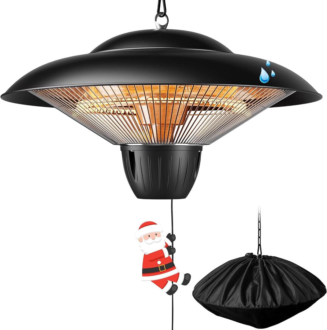 1500W Electric Patio Heater, Hanging Infrared Outdoor Heater with Carbon Fiber Heating, Waterproof Ceiling Mounted Heater for Gazebo, Porch, Garage & Covered Patio