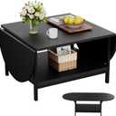 SAYGOER Black Coffee Table Modern Extended Coffee Tables with Storage for Living Room 2-Tier Unique Center Table with Two Folding Panel for Any Large or Small Space,Foldable, All Black