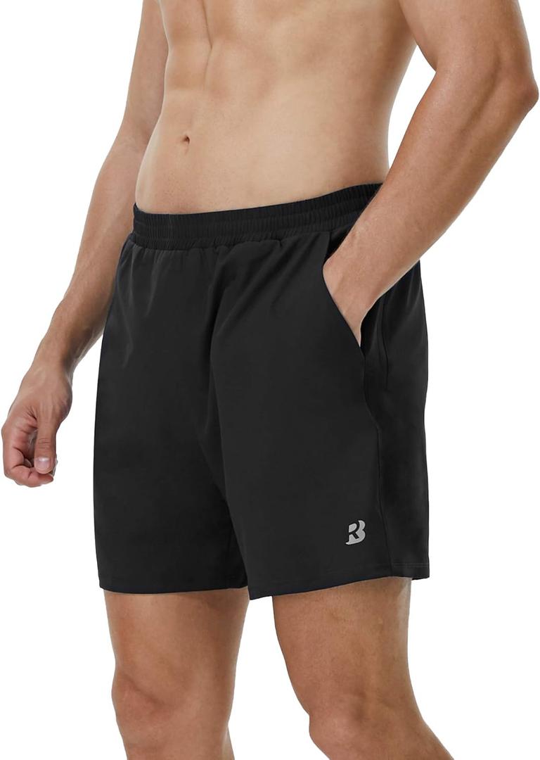 Roadbox Men's 5 Inch Running Athletic Quick Dry Shorts with Pockets for Workout Gym Exercise (Medium, Black)