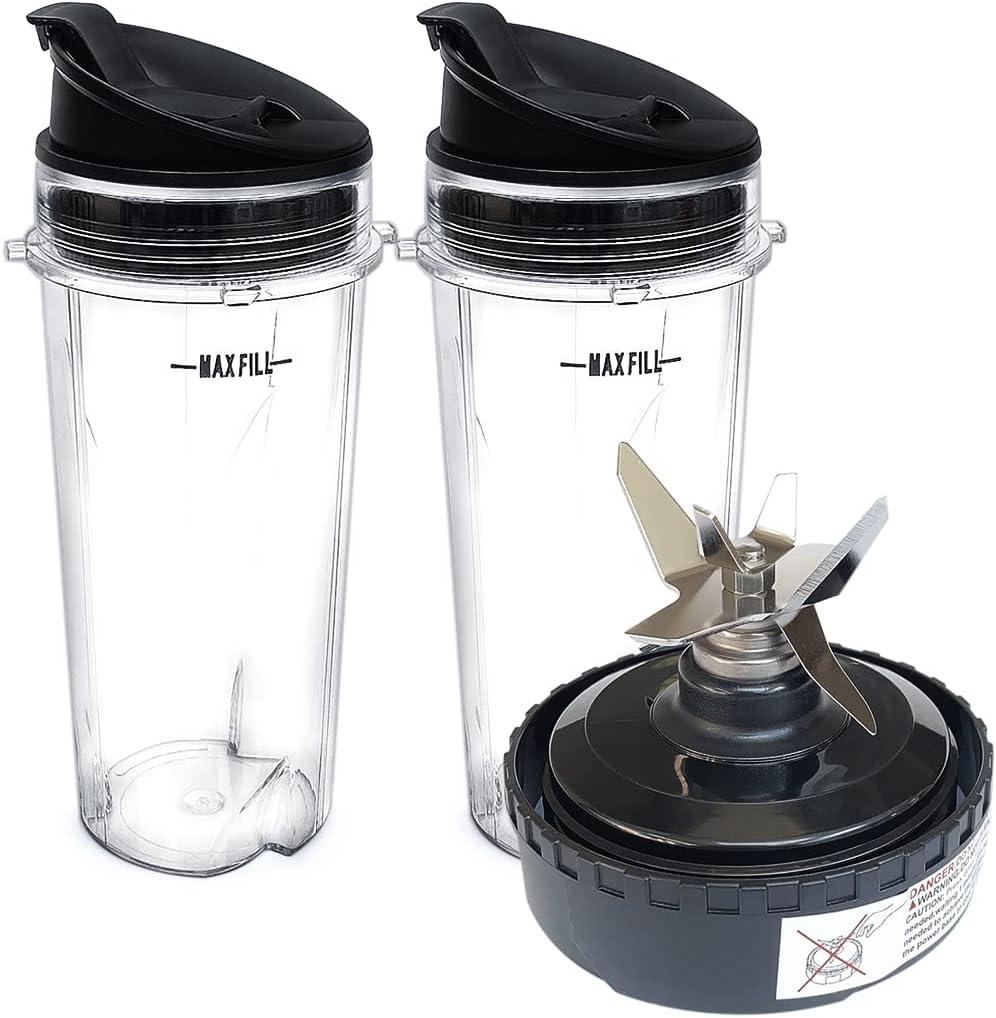 Replacement Parts 5 Fins Blade with 2 16oz cups, Compatible with Ninja Blender QB3000/QB3000SSW/QB3004/QB3005