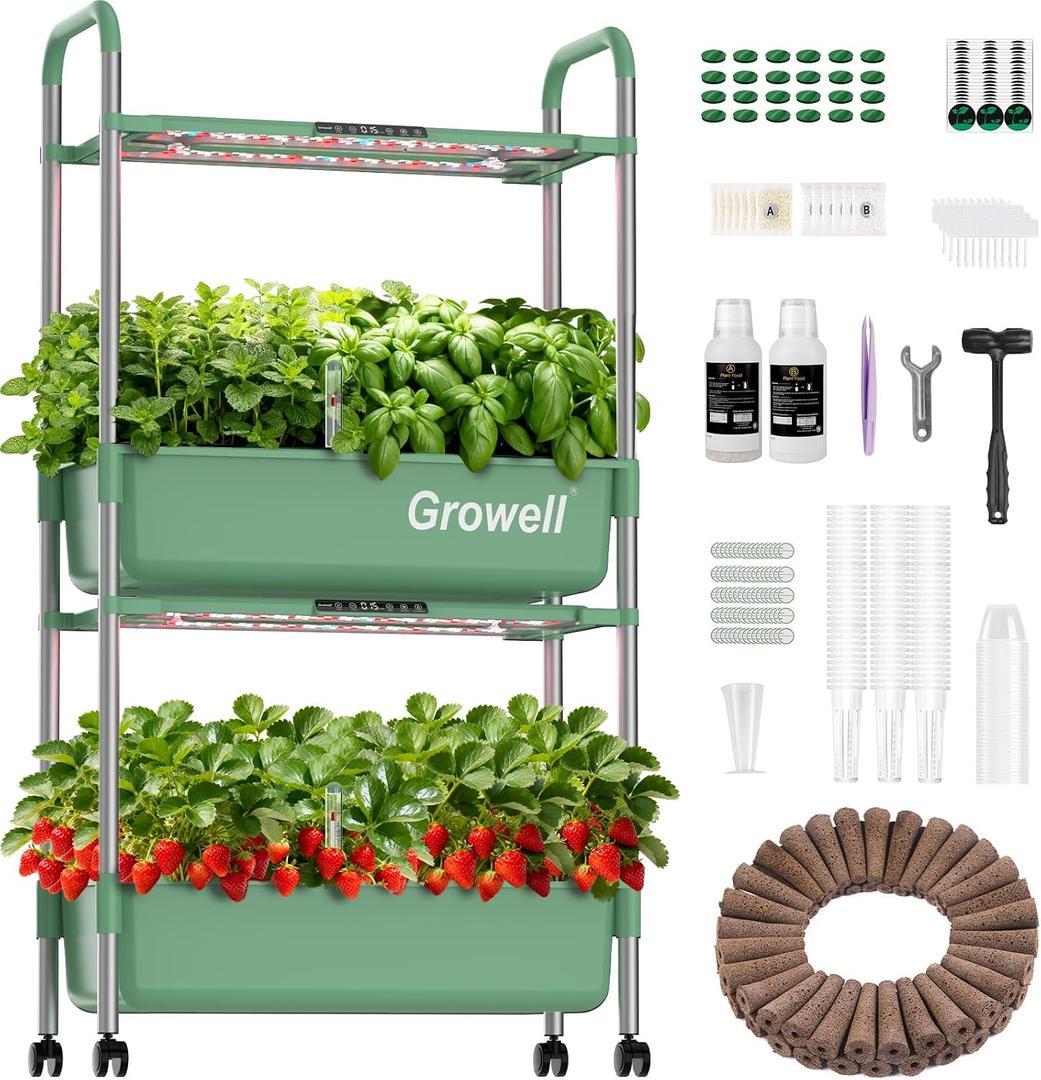 Growell Hydroponics Growing System Kit, 54 Pods Vertical Indoor Herb Garden with Smart LED Grow Light, Auto Circulating Water Pump Each Tier, 28L Hydroponic Gardening Systems for Ideal Gifts (Green)