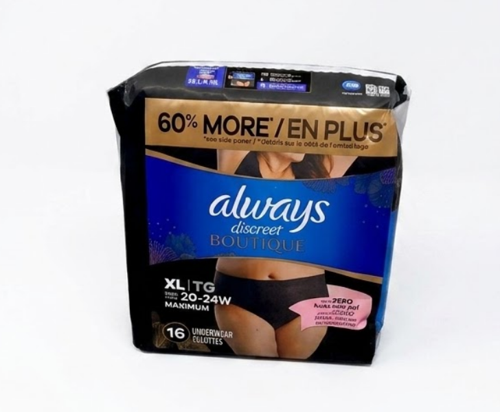 Always Discreet Boutique Incontinence and Postpartum Underwear for Women, Maximum Protection, XL, Black, 16 Count (Pack of 1)