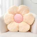 Pink Flower Pillows, Cute Decorative Flower Shaped Throw Pillow with Faux Rabbit Fur, 14.9" Soft Flower Plush Throw Pillow Floor Pillows Room Décor for Bedroom Living Room (Pink and Beige)