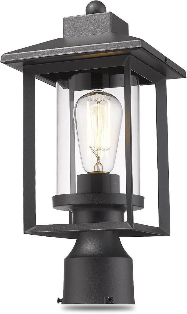 Outdoor Post Light, Exterior Post Lantern Lamps, Pathway Post Lighting Fixture, Post Lights Fixture in Black Finish with Clear Glass Shade for Garden, Backyard, Patio, Lawn, Driveway, VAN-P