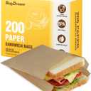 BagDream Paper Sandwich Bags 7.9x6.3x1.96" 200ct Recyclable Kitchens Paper Sack Sandwich Bags, Sealable with Thank You Stickers, Unbleached Natural Kraft Paper Bags