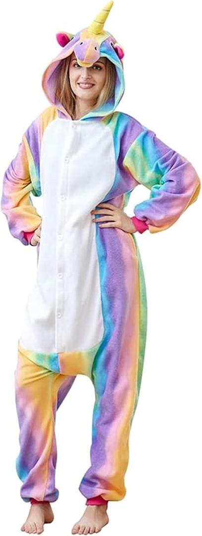 Unicorn Onesie Adult, Unisex Animal Cosplay Pajamas, Christmas and Halloween Costume (Small, Rainbow)