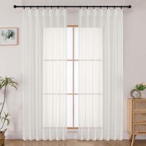 OWENIE Ivory Pinch Pleated Sheer Curtains 84 Inches Long 2 Panels Set for Bedroom Living Room, Soft Airy Light Filtering Sheer Privacy Curtains Drapes, Ivory, 2Pcs, Each 40x84 Inch