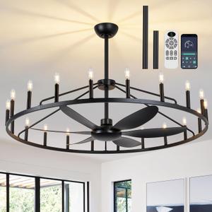 REDSTAR 50" Black Wagon Wheel Chandelier Fan with Remote 20-Light