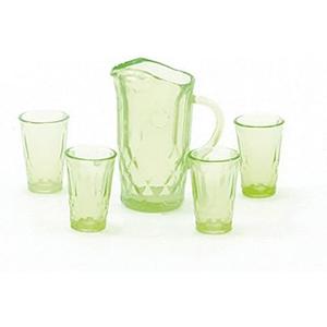 Dollhouse Miniature Chrysnbon Green Pitcher with 4 Tumblers Kit