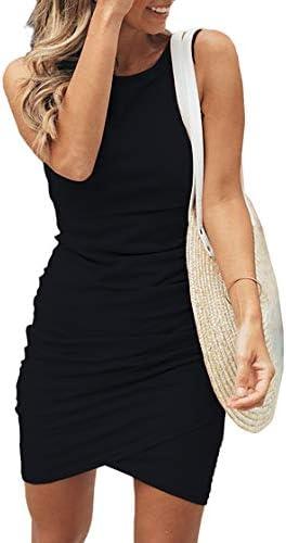 BTFBM Women Summer Dresses 2025 Fall Sleeveless Tank Crew Neck Casual Ruched Bodycon Party Club Beach Short Mini Dress, M