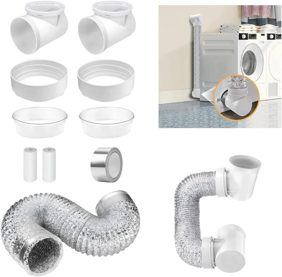 90 Degree Dryer Vent Connector Kit with Dryer Hose, Space Saving Dryer Vent Elbow for 4 Inch Tubes, Clothes Dryer Vent Connector Elbow Kit, for Tight Space
