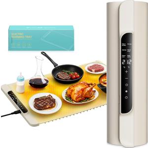 Warming Mat for Food - Food Warmer with 14 Temperature - Silicone 6 Modes Electric Warming Tray - Home Kitchen Appliances - 26 * 15 inches (Cream)