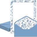 Whaline 30 Pcs Blue Floral Stationery Set with Envelopes Stickers Flower Butterfly Letterhead Letter Writing Paper and Envelopes for Wedding Birthday Party Invitation Office Printing, 8.5 x 11 Inch