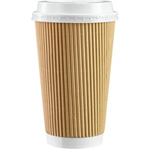 GUSTO Comfy Package [16 oz. - 50 Sets] Insulated Kraft Ripple Paper Hot Cups, Disposable Coffee Cups With Lids - Ideal for Hot Beverages, Travel, and Office Use - (Formerly