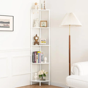 Yoobure Corner Shelf Stand, 5-Tier Bookshelf, 65" Tall Shelves for Bedroom, Living Room, Narrow Display Shelf Bookcase, White Book Shelf with Display Shelves for Office