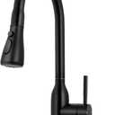 Herogo Kitchen Sink Faucets with Pull Down Sprayer Matte Black, Stainless Steel High Arc Single Level Pull Out Faucets with Deck Plate for Farmhouse Laundry Rv Utility Wet Bar