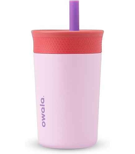 Owala Kids Insulation Stainless Steel Tumbler with Spill Resistant Flexible Straw, Easy to Clean, Kids Water Bottle, Great for Travel, Dishwasher Safe, 12 Oz, Pink and Purple (Lilac Rocket)