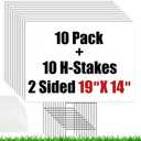 IKAYAS 10 Pack Blank Yard Signs with Stakes, Large Size 19 x 14 Inches White Garden Yard Signs Yard Sale Signs Corrugated Plastic Signs for Party Decorations,Garage Sale, Guidepost, Open House
