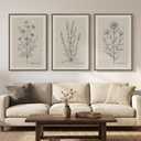 Framed Farmhouse Botanical Canvas Wall Art Set of 3, Large Minimalist Neutral Floral Line Artwork for Walls, Vintage Rustic Sketch Art Prints Panitings for Living Room Bedroom Kitchen, 24x36 Inch (Grey and Black)