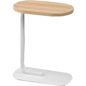 GIZNXBA C-Shaped End Table, Bedside Table Small Sofa Side Table with Wood Desktop, Oval Side Table with Metal Frame, Coffee Table Accent Table for Living Room Bedroom (Color : Wood A)
