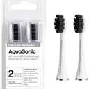 AquaSonic 2-Pack Activated Charcoal Brush Heads - Ultra Whitening Brush Heads - 2X Whitening & Stain Remover - for Black Series, Black Series Pro, Vibe Series, Duo Pro Series (White)