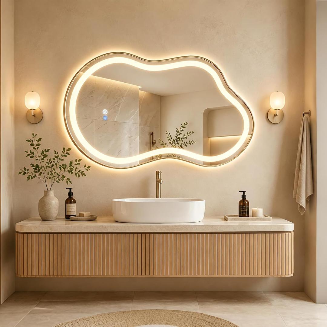 Irregular Led Bathroom Mirror- Gold 20"x36" Single Piece